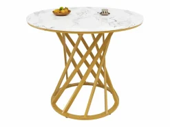 Merax Mesa de comedor de 4 plazas - 80 x 80 x 76 cm - mesa redonda con patas de metal dorado - tablero de MDF jaspeado - MDF + metal -