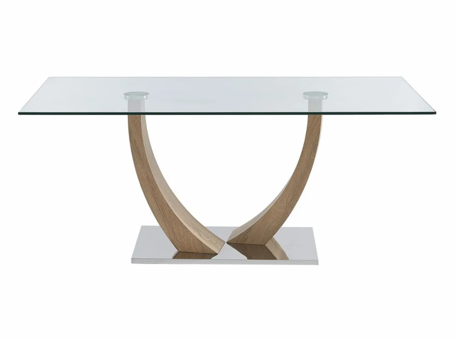 Clearance Mesa de comedor de 6 plazas de vidrio templado, acero y MDF natural claro - MELODIE II Mesa De Comedor