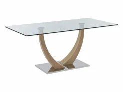 Clearance Mesa de comedor de 6 plazas de vidrio templado, acero y MDF natural claro - MELODIE II Mesa De Comedor