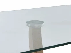 Clearance Mesa de comedor de 6 plazas de vidrio templado, acero y MDF natural claro - MELODIE II Mesa De Comedor