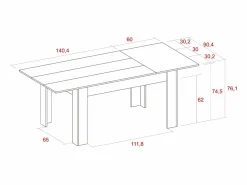 Skraut Home Mesa de Comedor de 140cm extensible 200cm, Color Naturale.