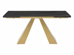 Clearance Mesa de comedor de cristal templado, cerámica y metal - Efecto mármol negro y dorado - LOZIPA Mesa Extensible|Mesa De Comedor