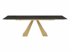 Clearance Mesa de comedor de cristal templado, cerámica y metal - Efecto mármol negro y dorado - LOZIPA Mesa Extensible|Mesa De Comedor