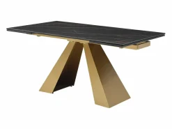Clearance Mesa de comedor de cristal templado, cerámica y metal - Efecto mármol negro y dorado - LOZIPA Mesa Extensible|Mesa De Comedor