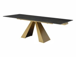 Clearance Mesa de comedor de cristal templado, cerámica y metal - Efecto mármol negro y dorado - LOZIPA Mesa Extensible|Mesa De Comedor