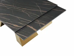Clearance Mesa de comedor de cristal templado, cerámica y metal - Efecto mármol negro y dorado - LOZIPA Mesa Extensible|Mesa De Comedor