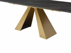 Clearance Mesa de comedor de cristal templado, cerámica y metal - Efecto mármol negro y dorado - LOZIPA Mesa Extensible|Mesa De Comedor