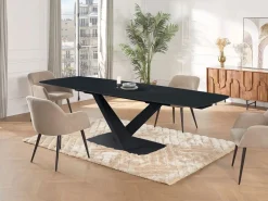 Online Mesa de comedor de cristal templado, cerámica y metal - Efecto mármol - MALATA Mesa Extensible|Mesa De Comedor