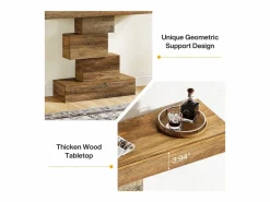 Tribesigns Mesa de comedor de granja de 108 cm, mesa de salón estrecha de madera detrás del sofá con base geométrica
