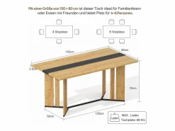 Merax Mesa de comedor de madera de estilo escandinavo - 150 x 80 x 75 cm - veta de roble - MDF - natural