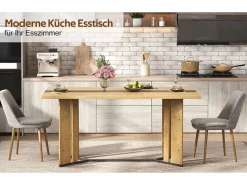 Merax Mesa de comedor de madera de estilo escandinavo - 150 x 80 x 75 cm - veta de roble - MDF - natural