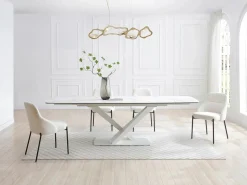 Maison Céphy Mesa de comedor de vidrio templado, cerámica y metal - Efecto mármol - MALATA