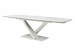 Maison Céphy Mesa de comedor de vidrio templado, cerámica y metal - Efecto mármol - MALATA