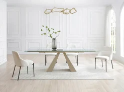Maison Céphy Mesa de comedor de vidrio templado y metal beige - - LOZIPA Transparente