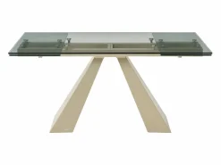 Maison Céphy Mesa de comedor de vidrio templado y metal beige - - LOZIPA Transparente