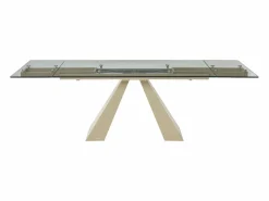 Maison Céphy Mesa de comedor de vidrio templado y metal beige - - LOZIPA Transparente