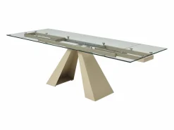 Maison Céphy Mesa de comedor de vidrio templado y metal beige - - LOZIPA Transparente