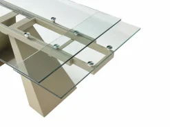 Maison Céphy Mesa de comedor de vidrio templado y metal beige - - LOZIPA Transparente