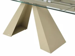 Maison Céphy Mesa de comedor de vidrio templado y metal beige - - LOZIPA Transparente
