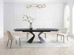 Discount Maison Céphy Mesa de comedor en vidrio templado, cerámica y metal - Efecto mármol - KAJARI Negro