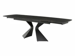 Discount Maison Céphy Mesa de comedor en vidrio templado, cerámica y metal - Efecto mármol - KAJARI Negro