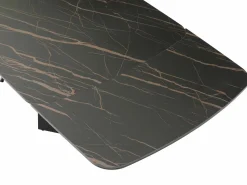Discount Maison Céphy Mesa de comedor en vidrio templado, cerámica y metal - Efecto mármol - KAJARI Negro