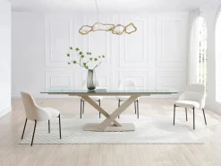 Discount Maison Céphy Mesa de comedor en vidrio templado y metal - Transparente y beige - MALATA Transparente / Beige