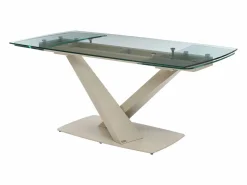 Discount Maison Céphy Mesa de comedor en vidrio templado y metal - Transparente y beige - MALATA Transparente / Beige