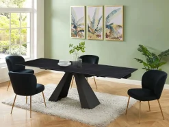 Maison Céphy Mesa de comedor en vidrio templado, cerámica y metal - Efecto mármol - LOZIPA