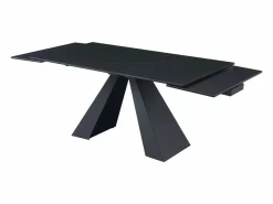 Maison Céphy Mesa de comedor en vidrio templado, cerámica y metal - Efecto mármol - LOZIPA