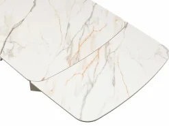 Maison Céphy Mesa de comedor en vidrio templado, cerámica y metal topo - Efecto mármol blanco - KAJARI