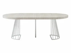Mesa de comedor extensible para 2 a 12 personas en MDF y acero - Efecto travertino beige y blanco - FIRELA Mesa Extensible