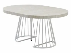 Mesa de comedor extensible para 2 a 12 personas en MDF y acero - Efecto travertino beige y blanco - FIRELA Mesa Extensible