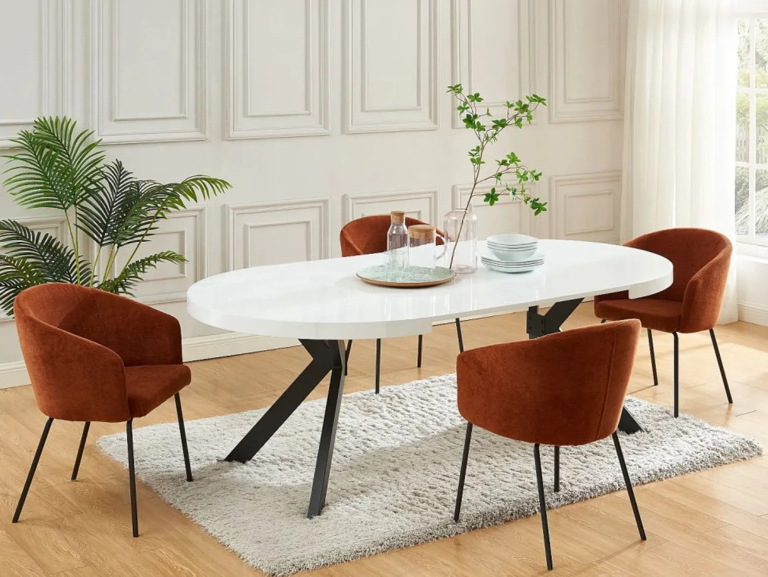 Vente-unique Mesa de comedor extensible 4 a 8 comensales de MDF y acero - blanco lacado y negro - KOMONI