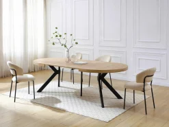 Sale Mesa de comedor extensible 6 a 12 comensales de MDF y acero - Natural y negro - KOMONI Mesa Extensible|Mesa De Comedor
