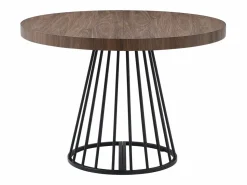 Vente-unique Mesa de comedor extensible 2 a 12 personas en MDF y acero - Marrón oscuro natural y negro - FIRELA