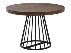 Vente-unique Mesa de comedor extensible 2 a 12 personas en MDF y acero - Marrón oscuro natural y negro - FIRELA