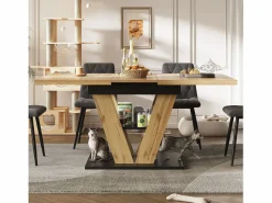 Online Merax Mesa de comedor extensible para 6 personas - 110/140 x 80 x 75 cm - para cocina y salón - MDF + metal - natural Color natural claro