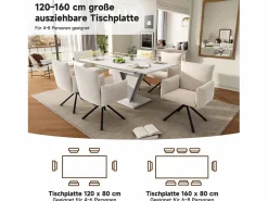 Merax Mesa de comedor extensible - 120/160 x 80 x 75 cm - para 4-6 personas - Patas en forma de V - MDF -