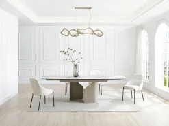 New Vente-unique Mesa de comedor extensible para 6 a 10 personas en cerámica, cristal templado y metal topo - Efecto mármol - CAMUVO de Maison Céphy Blanco