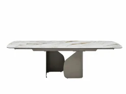 New Vente-unique Mesa de comedor extensible para 6 a 10 personas en cerámica, cristal templado y metal topo - Efecto mármol - CAMUVO de Maison Céphy Blanco