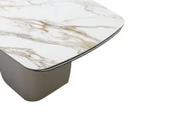 New Vente-unique Mesa de comedor extensible para 6 a 10 personas en cerámica, cristal templado y metal topo - Efecto mármol - CAMUVO de Maison Céphy Blanco