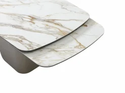 New Vente-unique Mesa de comedor extensible para 6 a 10 personas en cerámica, cristal templado y metal topo - Efecto mármol - CAMUVO de Maison Céphy Blanco