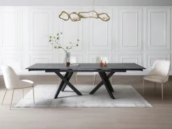 Hot Mesa de comedor extensible en vidrio templado y cerámica - Efecto mármol - MARISO Mesa De Comedor|Mesa Extensible