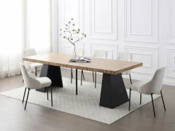 Sale Mesa de comedor extensible de 4 a 10 personas en MDF y metal - Natural y Negro - EMELIA Mesa Extensible|Mesa De Comedor