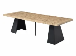 Sale Mesa de comedor extensible de 4 a 10 personas en MDF y metal - Natural y Negro - EMELIA Mesa Extensible|Mesa De Comedor