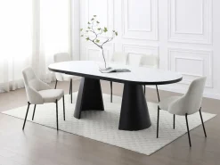 Best Vente-unique Mesa de comedor extensible para 6 a 10 personas en MDF - Efecto Mármol Blanco y Negro - KORIZEA Negro / Blanco