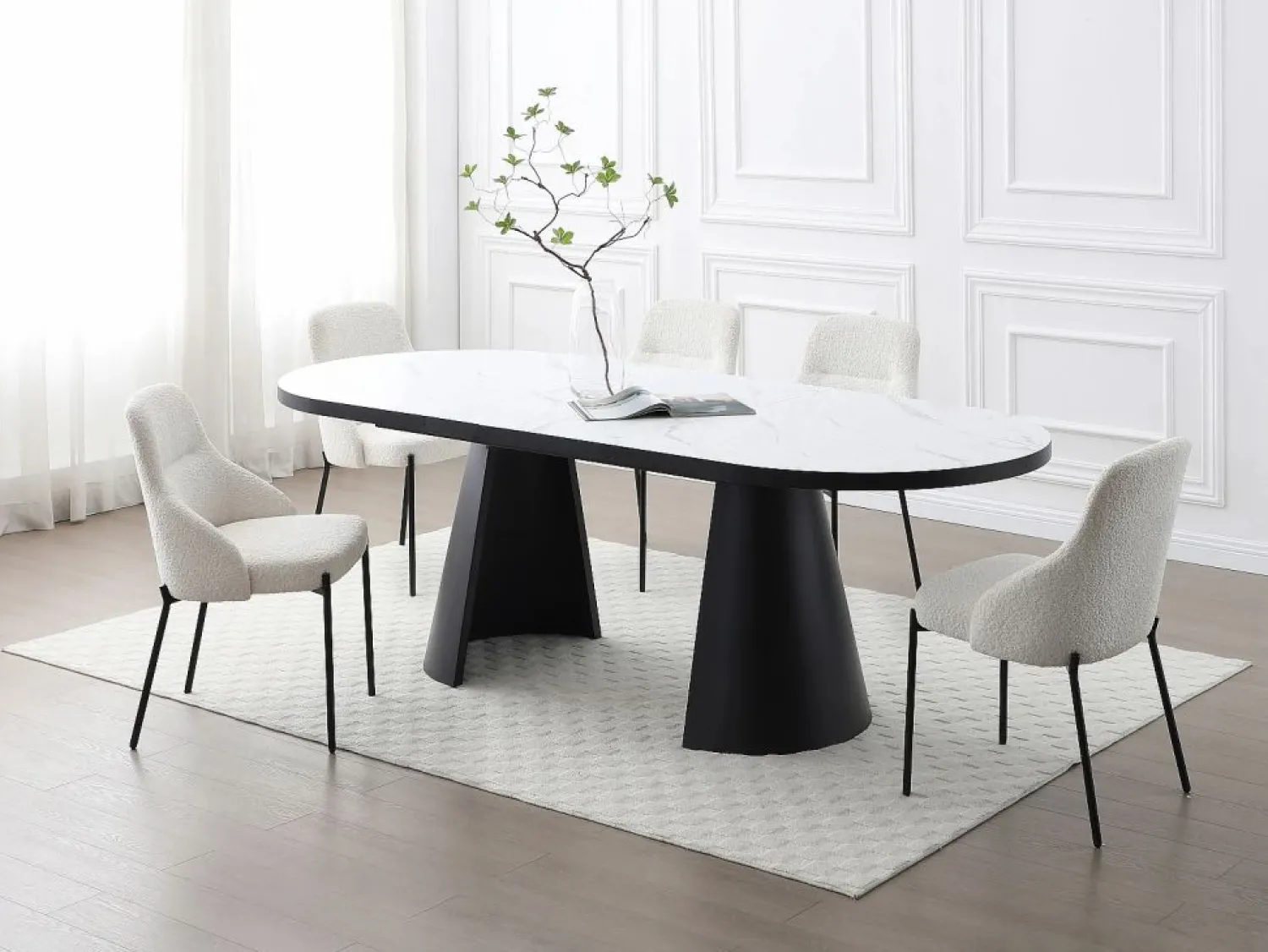 Best Vente-unique Mesa de comedor extensible para 6 a 10 personas en MDF - Efecto Mármol Blanco y Negro - KORIZEA Negro / Blanco