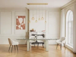 Discount Vente-unique Mesa de comedor extensible en cristal templado y metal - Transparente y Beige - LUBANA Transparente / Beige