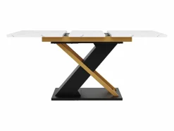Best Hauss Spole Mesa de comedor extensible para 6-8 personas 160x80cm, tapa chapada en mármol con patas cruzadas de metal dorado Blanco